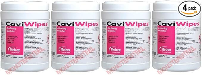Metrex CaviWipes Disinfecting Towelettes – Alcohol-based, Durable Non-Woven Disinfecting Wipes, 3-Minute Contact Time, Surface Cleaner for Healthcare Settings – 6" x 6-3/4", 160 Wipes, 4 Pack