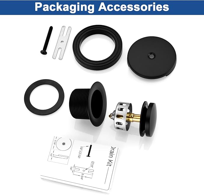 Brass Tip-Toe Tub Drain Kit with Basket Strainer and Single Hole Overflow Faceplate, Matte Black