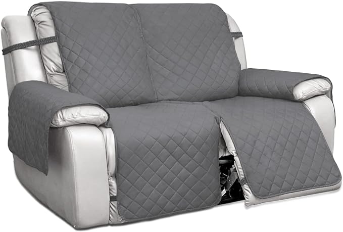 PureFit Water Resistant Reversible Sofa Cover for Reclining Sofa 2 Seat - Non Slip Split Recliner Couch Cover for Double Recliner, Washable Furniture Protector for Kid, Dogs (2 Seat, Gray/Light Gray)