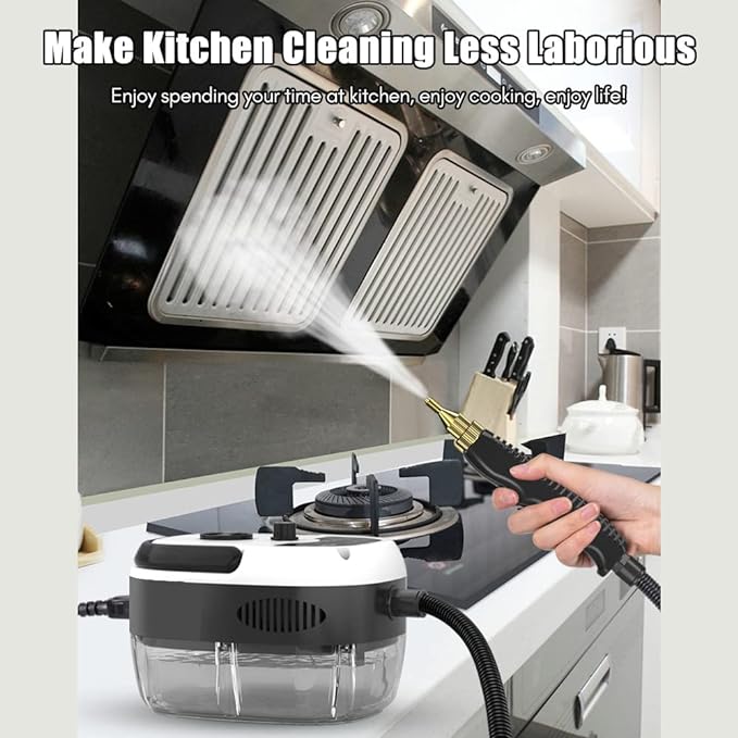 Portable Handheld Steam Cleaner, High Temperature Pressurized Steam Cleaning Machine with Brush Heads for Kitchen Furniture Bathroom Car, US Plug 110V (White)