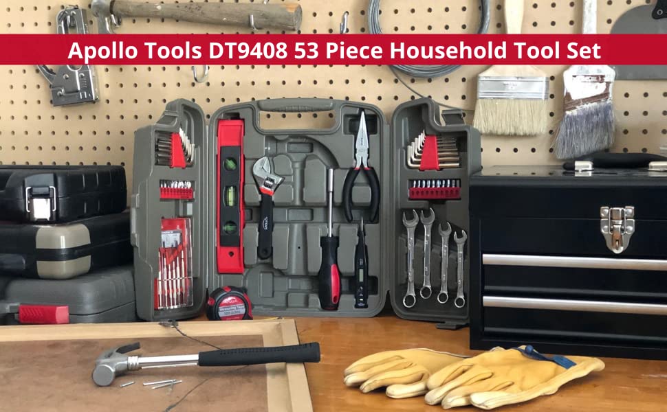 Apollo Tools 53 Piece Home Repair Tool Set, Red DT9408 - Image 3