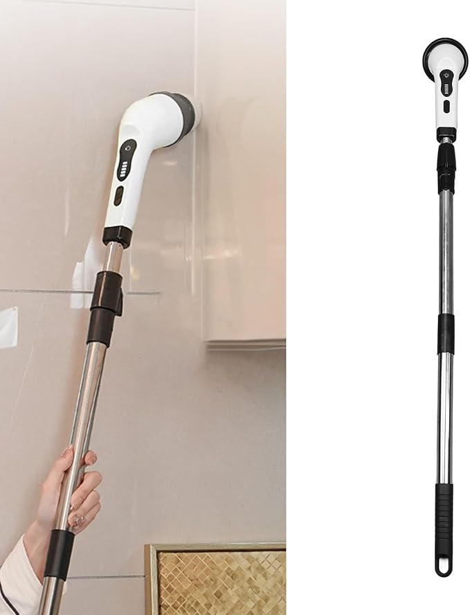 Electric Spin Scrubber Cordless Bathroom Scrubber with 6 Replaceable Brush Heads Adjustable Extension Handle Water Proof Shower Cleaner Brush for Bathtub Glass Car