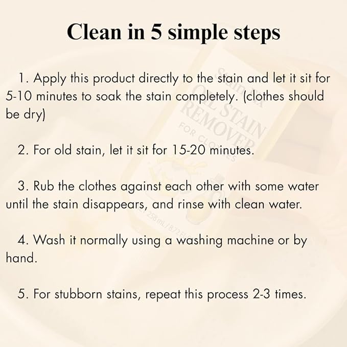 Instant Oil Stain Remover for Clothes (8.72oz) - Fabric Stain Remover For Cooking, Engine, Dried Oil And Grease Stains - Safe for All Fabric Types