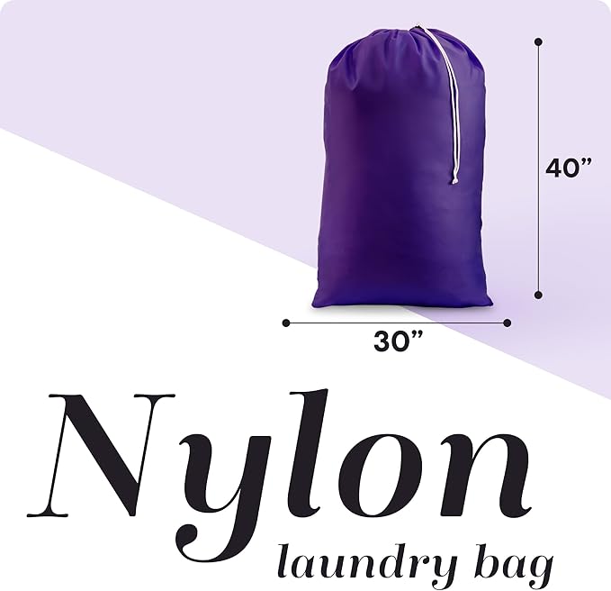 Nylon XL Laundry Bag - Locking Drawstring Closure and Machine Washable. These Bags will Fit a Laundry Basket or Hamper and Strong Enough to Carry up to Three Loads of Clothes (Purple)