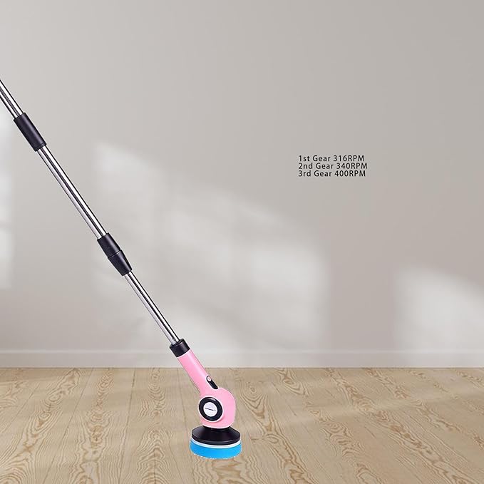 Generic Electric Brush Powerful Cordless Rechargeable Automatic Rotating Scrub Brush Set for Kitchen Bathroom Pink ABS 2000mAh Battery 100 Mins Working Time