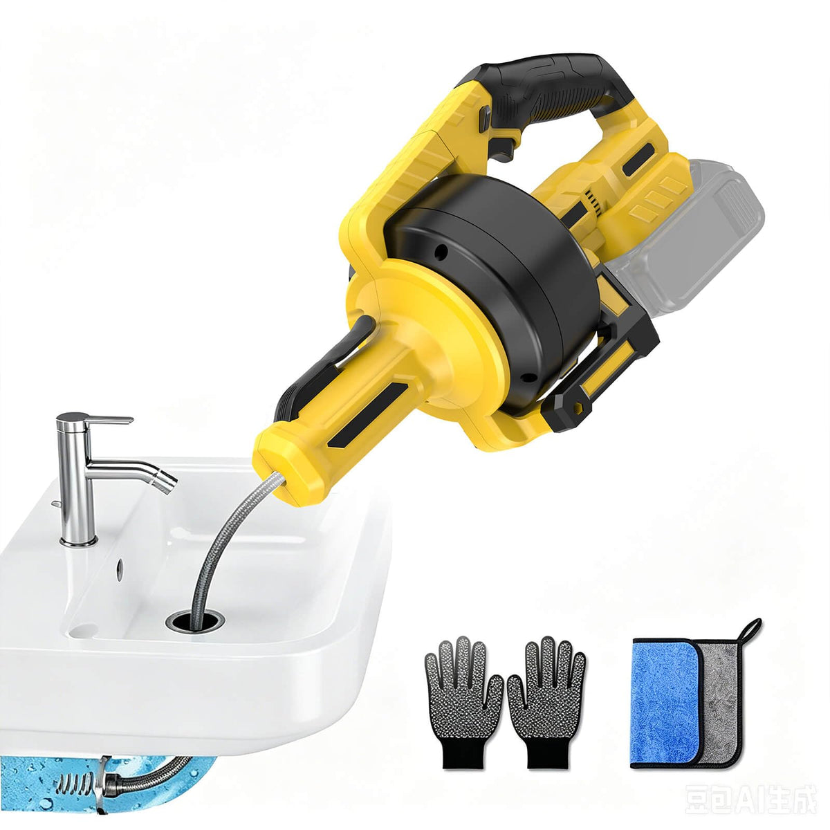 Cordless Drain Auger Compatible with Dewalt 20V Battery (No - Image 1