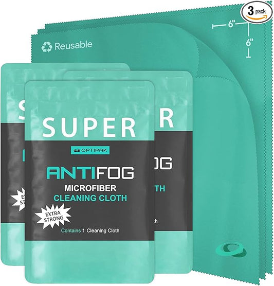 Anti Fog Microfiber Cleaning Cloth for Glasses | Individually Wrapped Microfiber Lens Cleaning Cloth for Eyeglasses, Lenses, Binoculars, Face Shields, Ski Masks or Swim Goggles (3 Count)