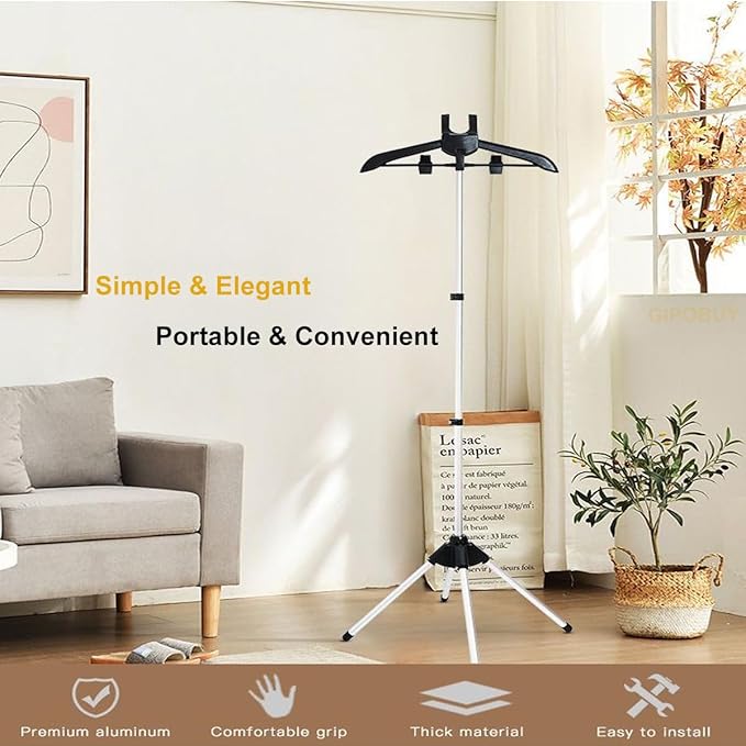 Portable Steamer Stand for Clothes, Steamer Rack Steam Iron Stand for Steaming Clothes, Travel Garment Hanger Steaming Rack, Handheld Steamers Clothing Rack for RV, Home, Hotel (Black)