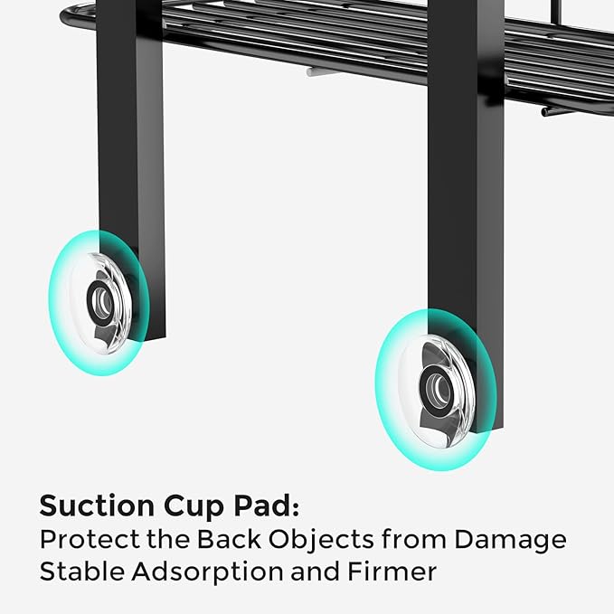 ODesign Over The Door Shower Caddy, 3-Tier Adjustable Hanging Shower Caddy with Soap Holder & 4 Hooks, Rustproof Bathroom Organizer with Suction Cup - Black