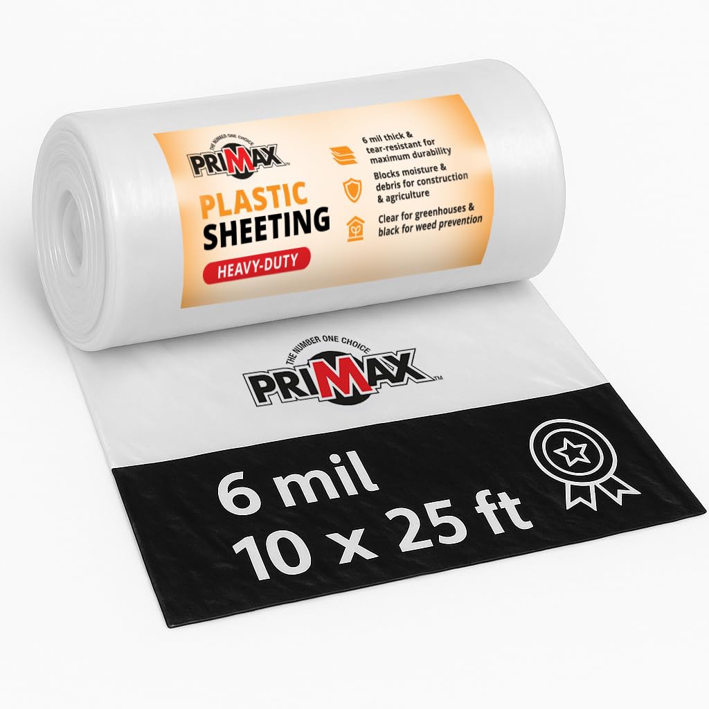 PRIMAX Opaque 6 Mil Plastic Sheeting Roll 10' x 25' Heavy Duty - Image 1
