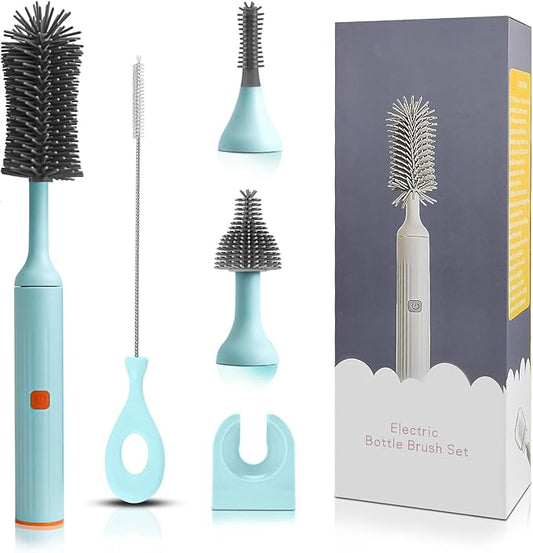 Electric Cleaning Brush with Electric Bottle Cleaner Set and Straw Brush,Suitable for Kitchen Brush and Baby Bottle Brush.Waterproof IPX65(Blue)