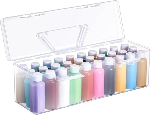 1 Pcs Acrylic Paint Storage Box for 2 Fl. oz Acrylic Paints, Portable Craft Art Organizer with Handle, 30 Bottles Capacity Plastic Art Supply Clear Boxes (White)