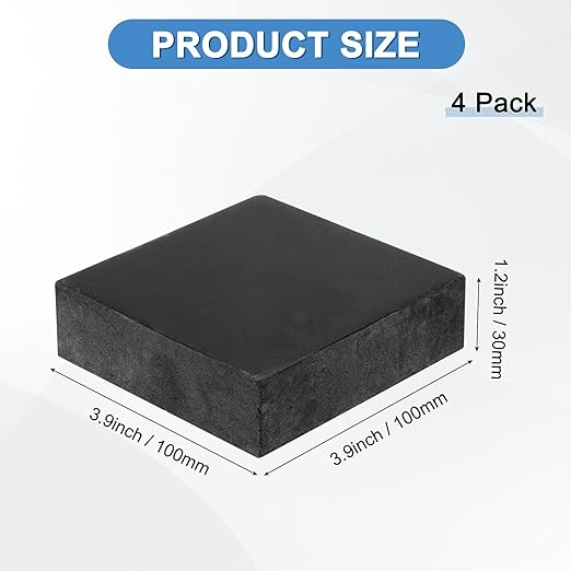 4-Pack Rubber Anti Vibration Pads 3.9" Non-Slip Square Vibration Isolation Pads Anti Noise Shock Absorbing Mats for Washing Machine/Dryer/HVAC/Air Conditioner [ 1.2" Thickness]