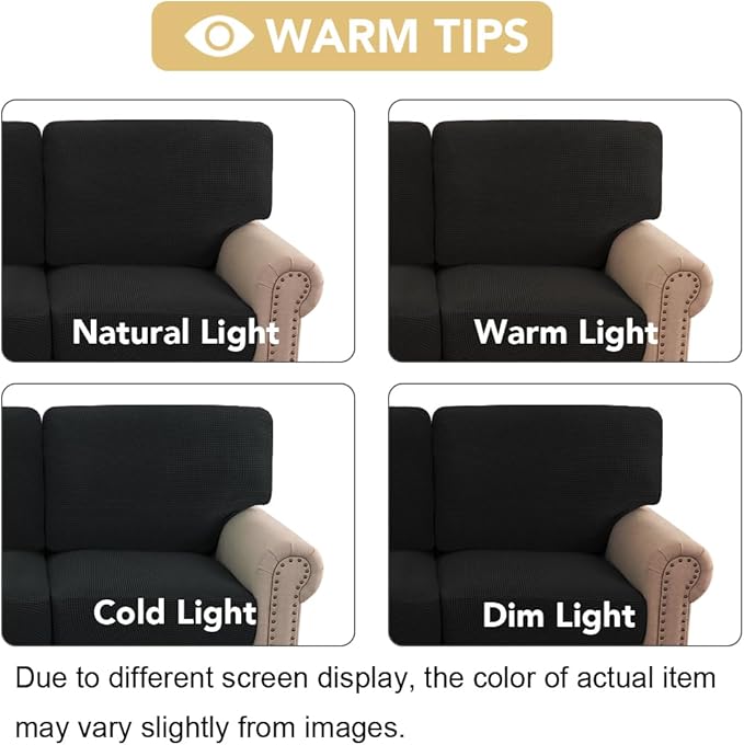 H.VERSAILTEX Multi-Pieces Sofa Covers Stretch Couch Covers Form Fitted Seats and Back Cushions Covers (2 Seat Covers Plus 2 Back Cusion Covers, Bonus 2 Armrest Covers), Black