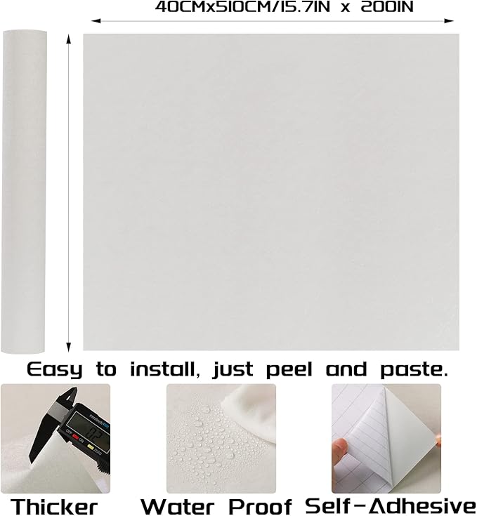 Peel and Stick Wallpaper Rice White Silk Wall Paper - 15.7 x 200 Inch Self Adhesive Wallpaper Peel and Stick, Easy to Paste Wall Contact Paper for Stand Liner, Table and Door Makeover Decor