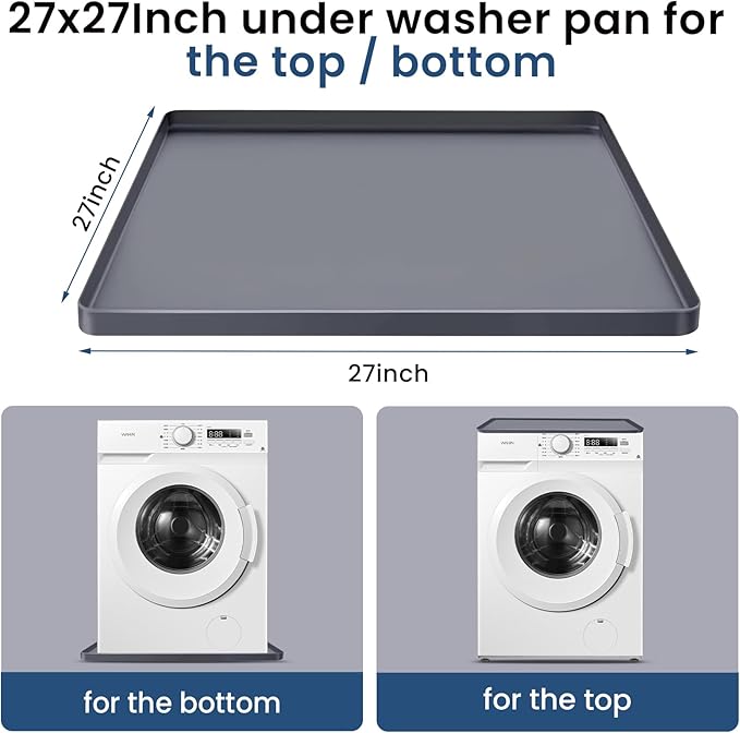 27"X27" Under Washing Machine Drain Pan Silicone Mat with 0.8“ Raised Edge - Washing Machine Tray , Non-Slip Trays for under Washer and Dryer , Washer Tray for Floor Protection ,Washer Drip Pan (Gray)