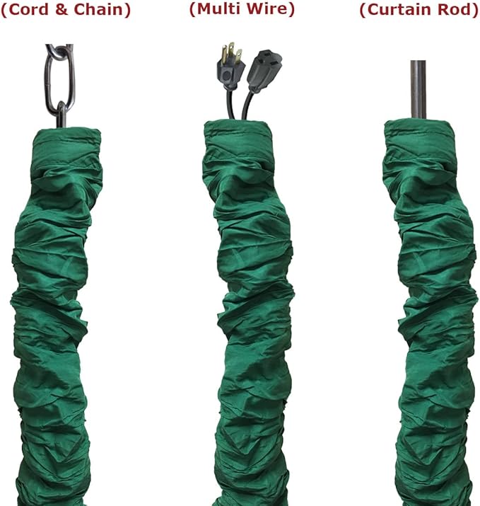 RDI Cord & Chain Cover 4 feet Silk Type Fabric, Chandelier Pendant Lighting Chain & Cable Management, Touch Fastener, Green - 1 Pack