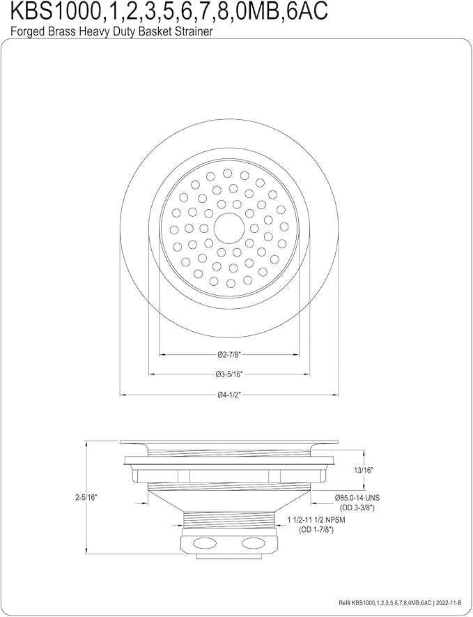 Kingston Brass KBS1001 Kitchen Sink Basket Strainer, Polished Chrome