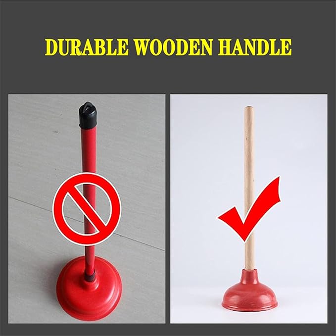 Toilet Plunger Red Heavy Duty Force Cup Rubber with A Long Wooden Handle to Fix Clogged Toilets and Drains, Perfect for Kitchens and Bathrooms (2 pcs)