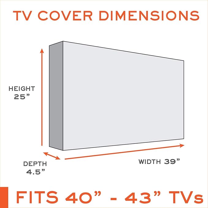 Outdoor TV Cover 40, 42, 43 inch - WITH FRONT FLAP - Weatherproof, Waterproof protection, Soft Interior, With Bottom cover - Black