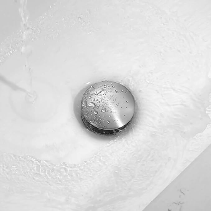 Pop Up Drain Assembly Brushed Nickel,Bathroom Sink Drain with Removable Brass Strainer Basket Without Overflow Vessel Basin Sink Drain Stopper,83606BN.