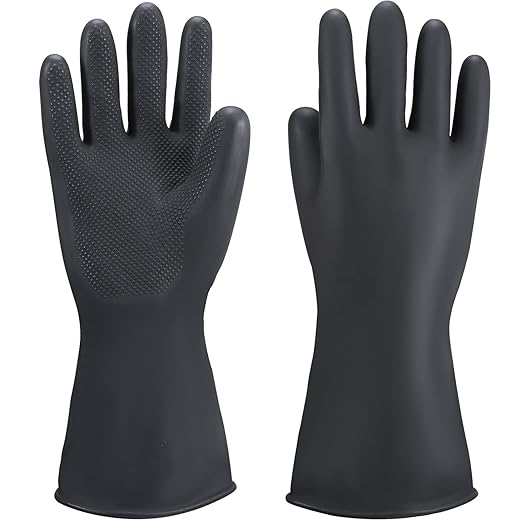 Chemical Resistant Latex Gloves, Black 1 Pair 14" Large Heavy Duty Industrial Rubber Gloves for Dishwashing, Waterproof Cleaning Protective Safety Work, Oil/Acid/Alkali Resistant