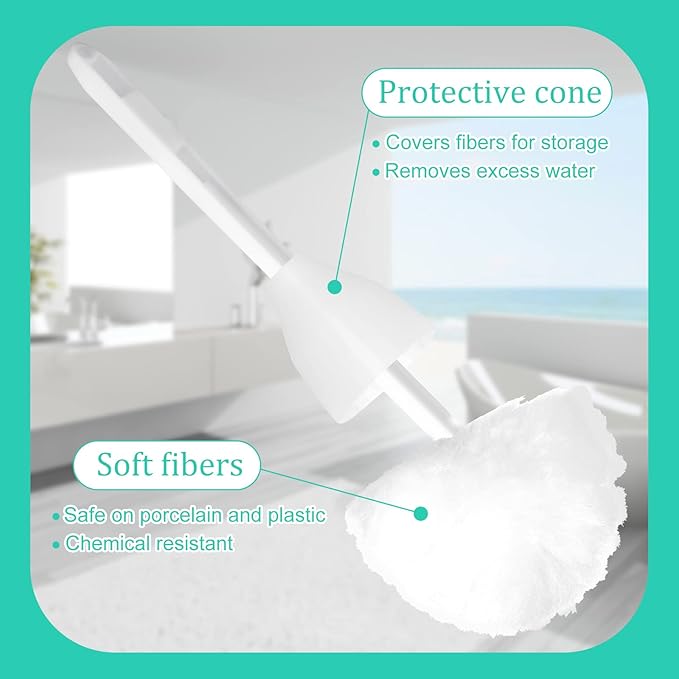 Eaasty Toilet Bowl Mop Toilet Bowl Brush White Soft Swab Bathroom Brush with Holder Long Handle Cleaning Scrubber Bathroom Accessories(8 Pcs)