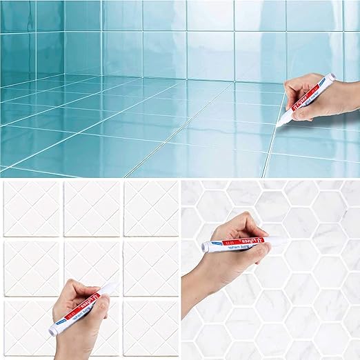 5 Pieces Grout Tile Pen Repair Pen,Renew Tile Lines, Restoring Tile Wall Floor Bathrooms and Kitchen(White)