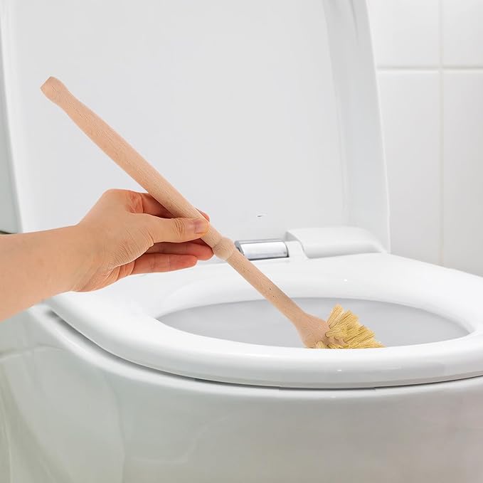 Artibetter Toilet Scrubber Brush Set with Ceramic Beechwood Base, Strong Tampico Bristles Toilet Bowl Cleaner for Bathroom Cleaning Accessories