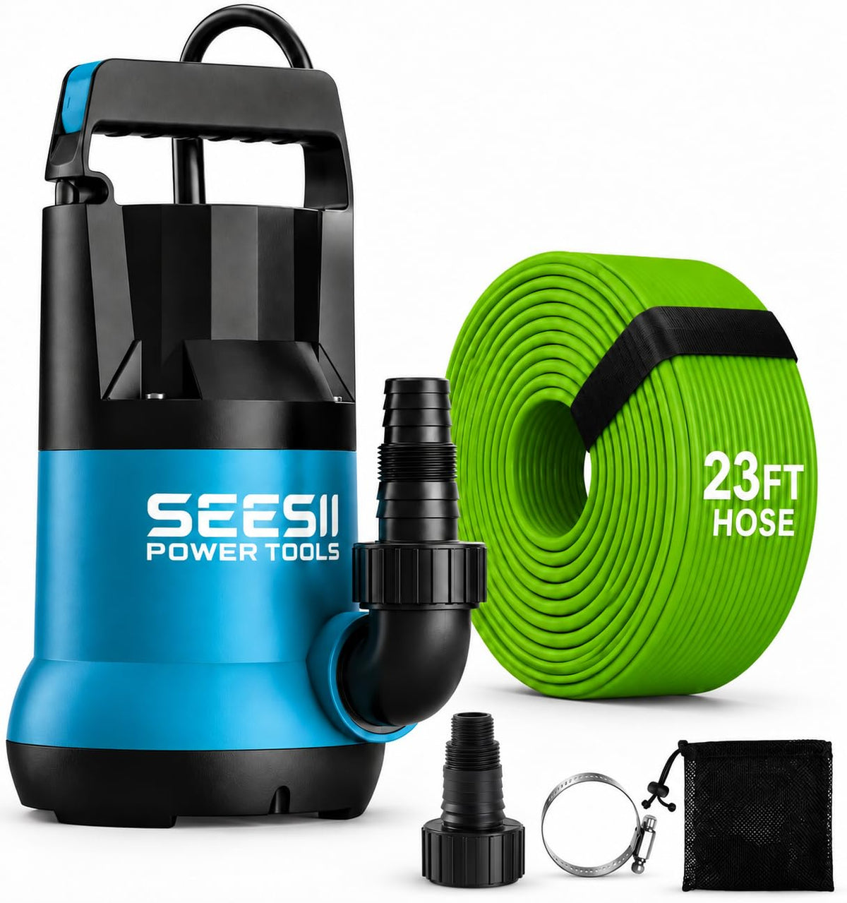 SEESII 1HP Submersible Water Pump, 4755 GPH High Flow w/ 23ft - Image 1