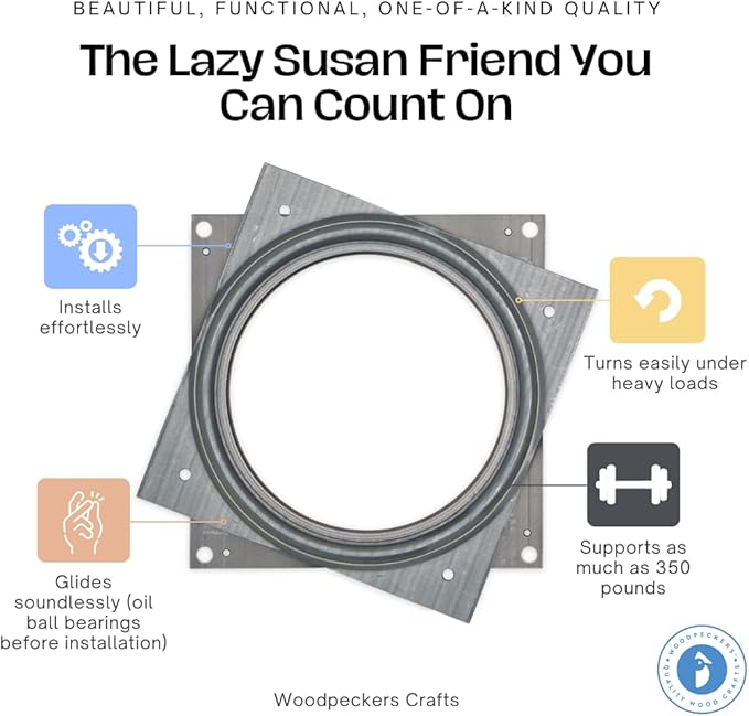 Lazy Susan Hardware, 4 inch, 350 lbs. Load Capacity, Pack of 2 Steel Lazy Susan Turntable Ball Bearing, by Woodpeckers