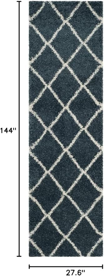 SAFAVIEH Hudson Shag Collection Runner Rug - 2'3" x 12', Slate Blue & Ivory, Trellis Design, Non-Shedding & Easy Care, 2-inch Thick Ideal for High Traffic Areas in Living Room, Bedroom (SGH281L)