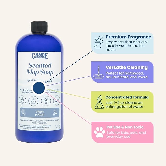 CANDE Mop Soap - Highly Scented Mop Soap, Luxury Floor Cleaner, Premium Fragranced Floor, Streak-Free Shine, 32 oz (It's the Season)
