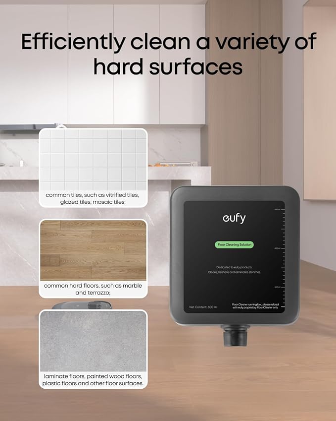 eufy Floor Cleaning Solution, Ready to Use, 600 ml, Floor Cleaning Solution, Safe, Compatible with E25 (Pack of 2)