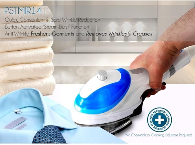 Pyle Pure Clean InstaPress Garment Steamer with Steam Burst | Compact Handheld Supreme Steam Iron, Jet Spray, Adjustable Temperature, Accessories Kit - PSTMIR14