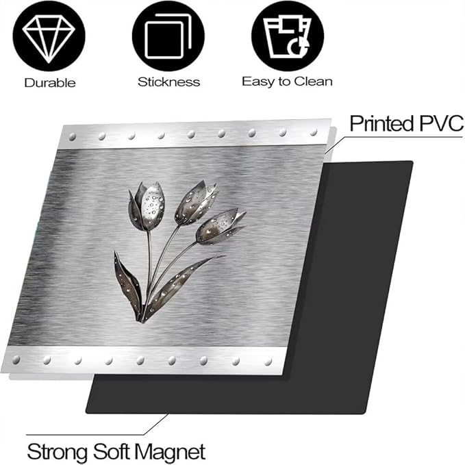 Artificial Metal Effect Dishwasher Cover Magnet Kitchen Decor, Stainless Steel Flower Effect Dishwasher Magnet Cover Front Door Panel Decal, Refrigerator Magnetic Decals 23'' W x 17'' H