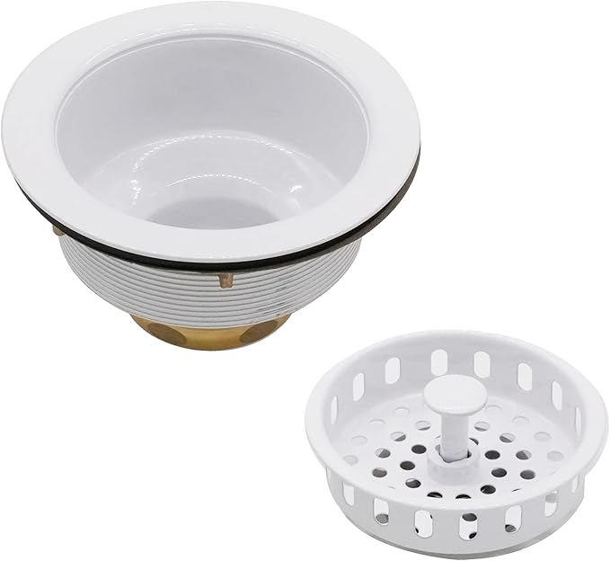 Westbrass R214-50 3-1/2-Inch Large Post Style Kitchen Sink Basket Strainer, Powder Coat White