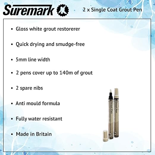 Grout Pen Twin Pack | White | 2 x 7ml | Make The Appearance of Grout Cleaner