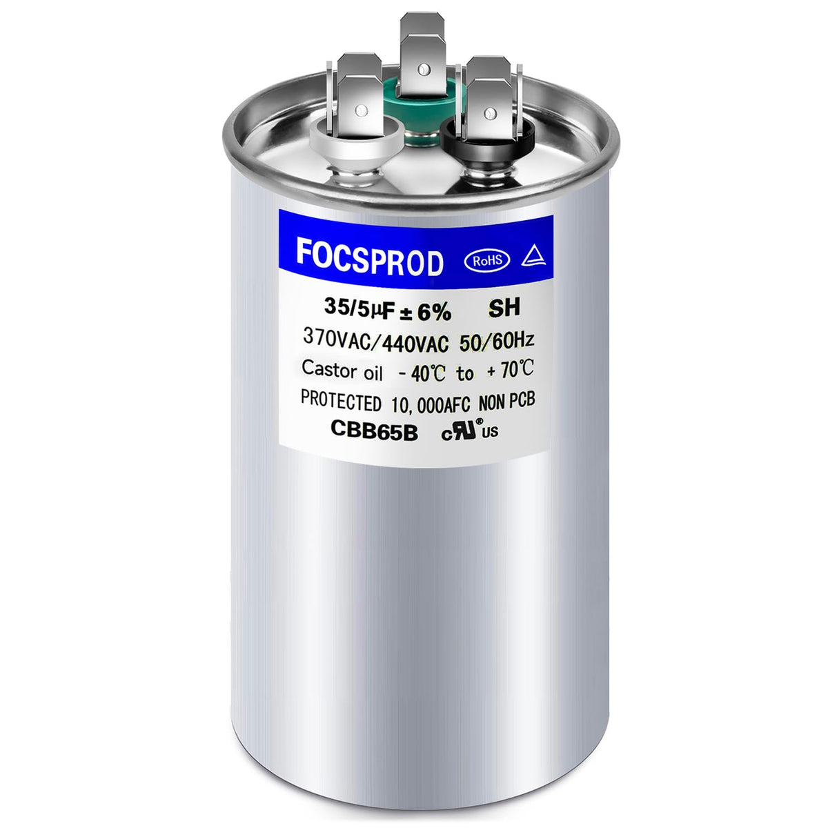 [UL Recognized] FOCSPROD 35+5 uF 35/5 MFD ±6% 370V/440V CBB65 AC - Image 1