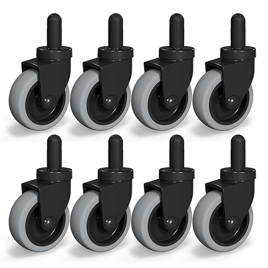 AAGUT Mop Bucket Replacement Casters 3" Set of 8 fits Rubbermaid Commercial Models & WaveBrake, Swivel Bayonet Caster Wheels, Thermoplastic Rubber Black (Floor Safe)