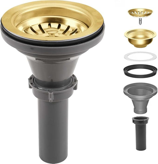 3-1/2'' ﻿Kitchen Sink Drain Kit Sink Drain Basket Sink Drain Assembly 304 Stainless Steel Sink Strainer Drain Basket Replacement Fit Standard Sink Drain Hole(Gold)