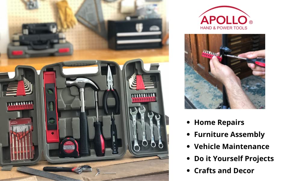 Apollo Tools 53 Piece Home Repair Tool Set, Red DT9408 - Image 5