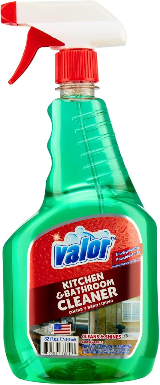 Valor Kitchen & Bathroom Cleaner Spray – Multi-Surface Degreaser & Limescale Cleaning Solution, Eco-Friendly Biodegradable Formula, (32 Fl Oz (Pack of 1))