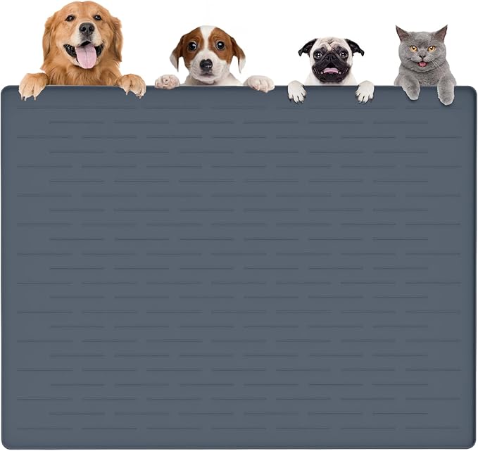 Largest Dog Food Mat, 48"x32" Silicone Dog and Cat Mat for Food and Water Bowls, Thinken Waterproof Non-Slip XXXL Pet Feeding Mat for Floors (Grayish Blue)