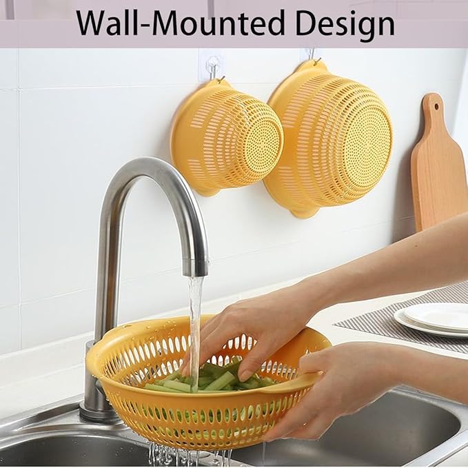 3 Pack Plastic Colander Baskets Mesh Sieve for Rinsing Draining and Air Drying Vegetables Fruits Berries Salad, Diameter 11-inch（Powder)