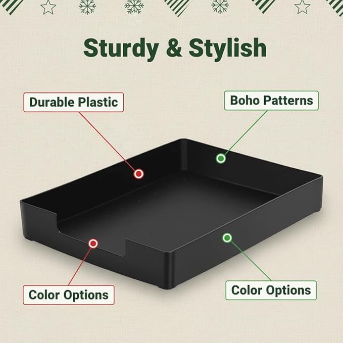 Letter-Size Tray, 2 PCS Desk Drawer Organizer, A4 Stackable Plastic Paper Tray for Office, School, Home Storage, and Storage Containers for Gift Wrap, and Crafts (2X Black)
