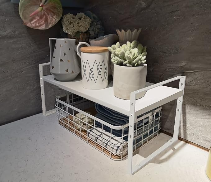 Expandable Stackable Spice Rack Cabinet Shelf Organizer in Cabinets Shelves Kitchen Cupboard Organization Stack up Racks Pantry Countertop Storage Medium/White 3 Packs