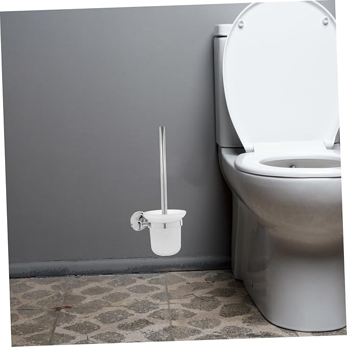 Garneck Stainless Steel Toilet Bowl Brush with Holder Long Handle Bathroom Cleaning Brush for Deep Scrubbing Glass Cup Storage Gentle Non-Scratch Bristles for Spotless Home Maintenance