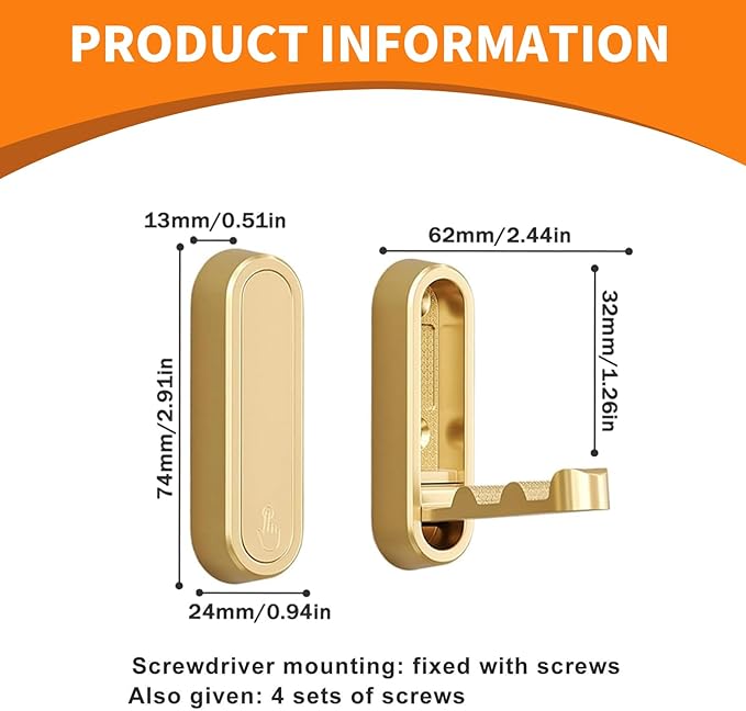 Foldable Hooks Wall Mount, Folding Coat Hooks Wall Mounted - Retractable Space Saving Organizer for Bathroom, Kitchen, Bedroom & Closet - Holds Scarf, Hat, Robe, Key, Purse, Bag (4, Gold)