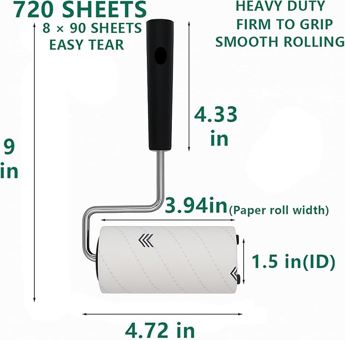 720 Sheets Lint Rollers for Pet Hair Remover,Extra Sticky Lint Remover for Clothes, Dog Cat Hair Lint Roller,1 Reusable Handle +8 Lint Roller Refills Pack